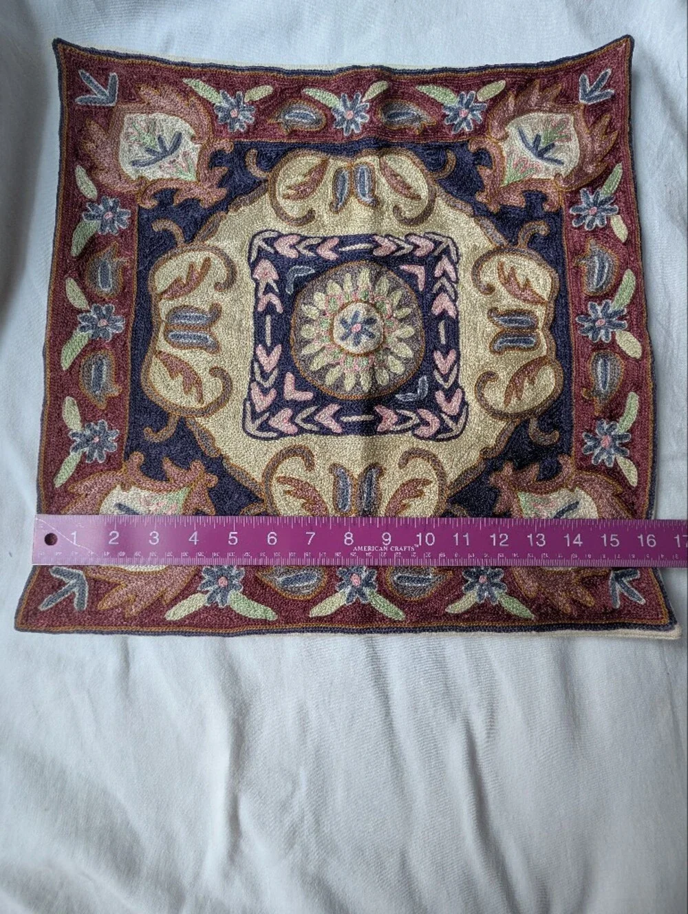 Floral Medallion Embroidered Square Pillow Cover